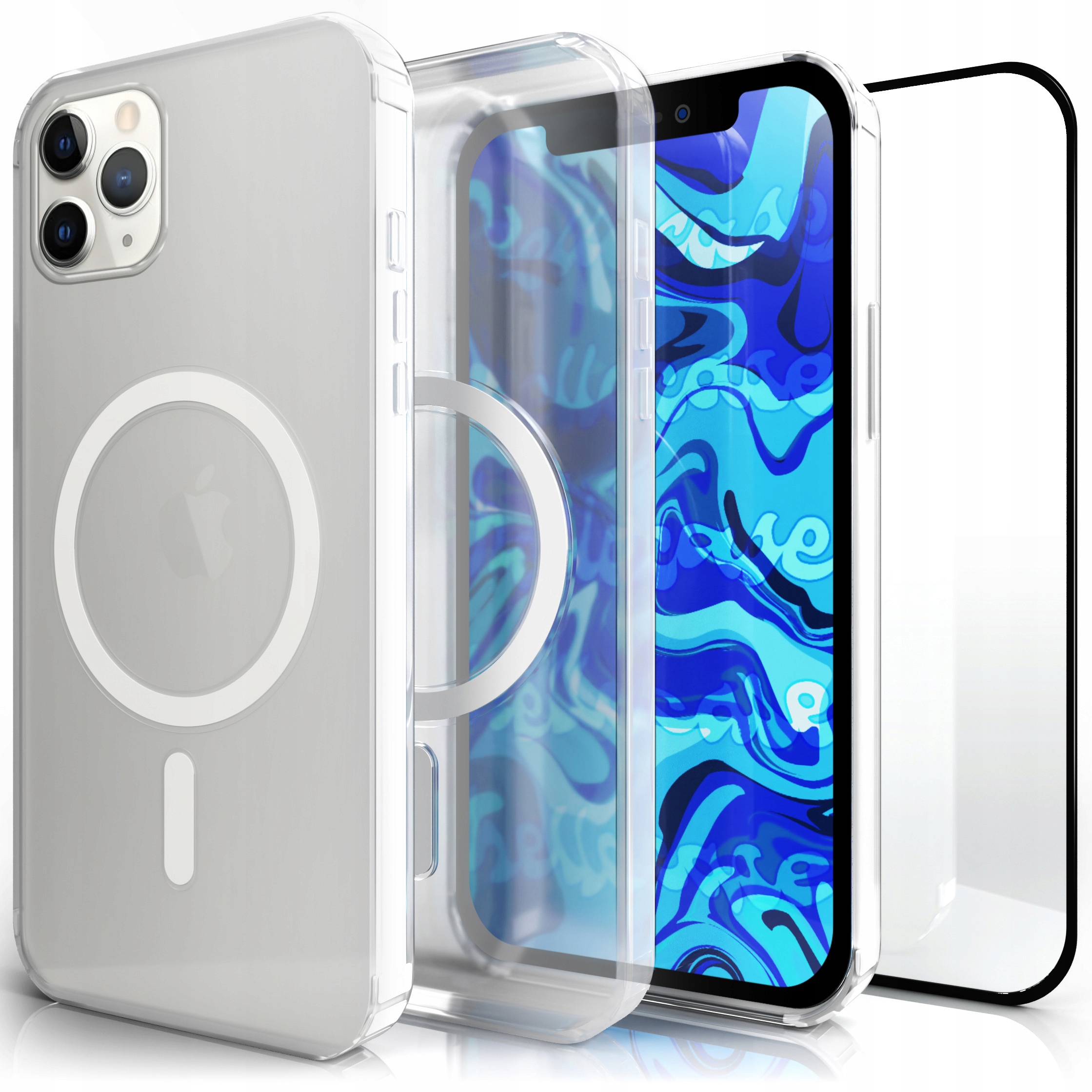 Späť Hello Case pre Apple iPhone 11 Pro Max MAGSAFE bezfarebné geometrické + Tvrdené sklo Hello Case pre Apple IPHONE XS MAX / 11 PRO MAX 1 ks.